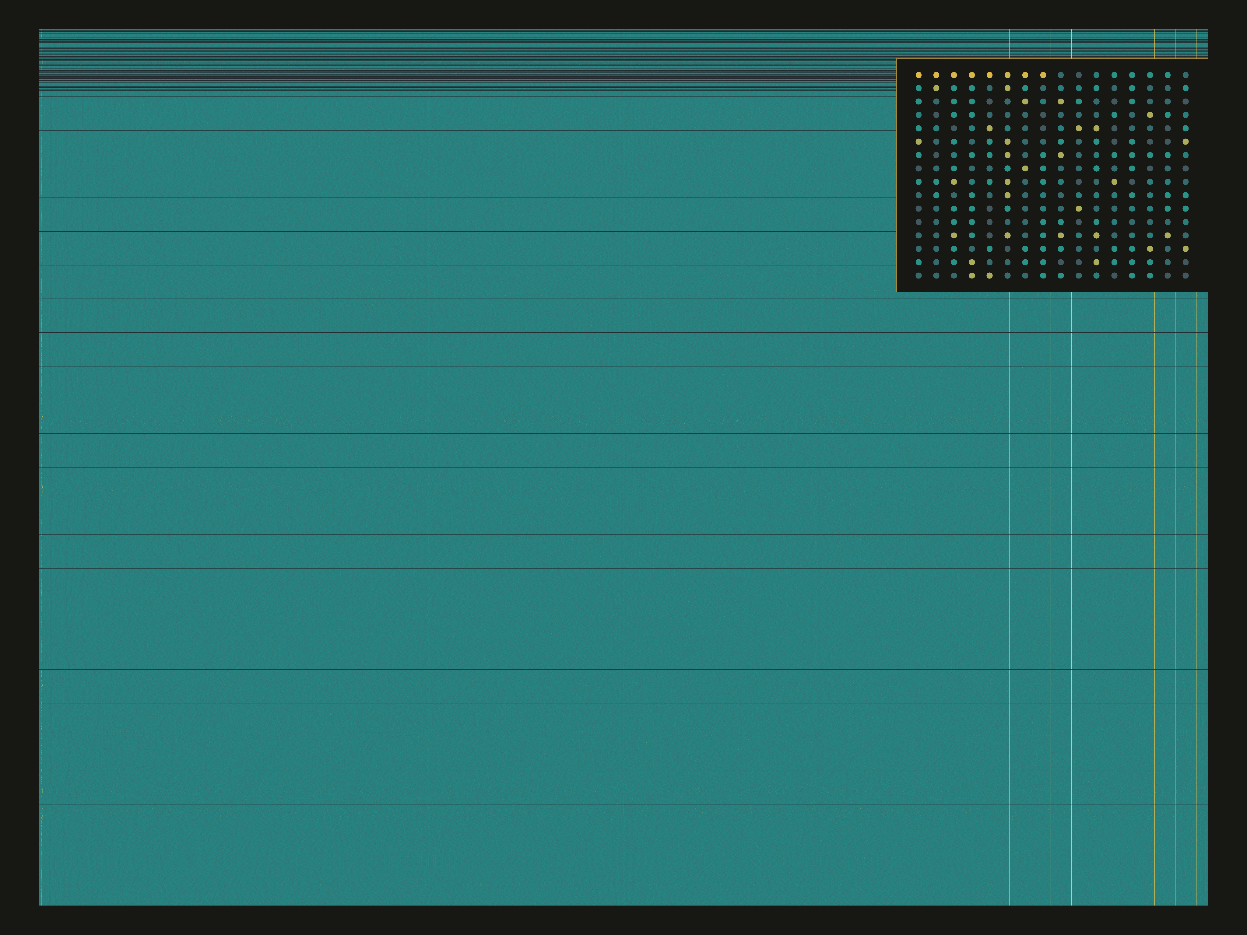 Performance field containing one row per search game, colored algorithm density, full-CV finalist marks, and a magnified 256-algorithm generation.